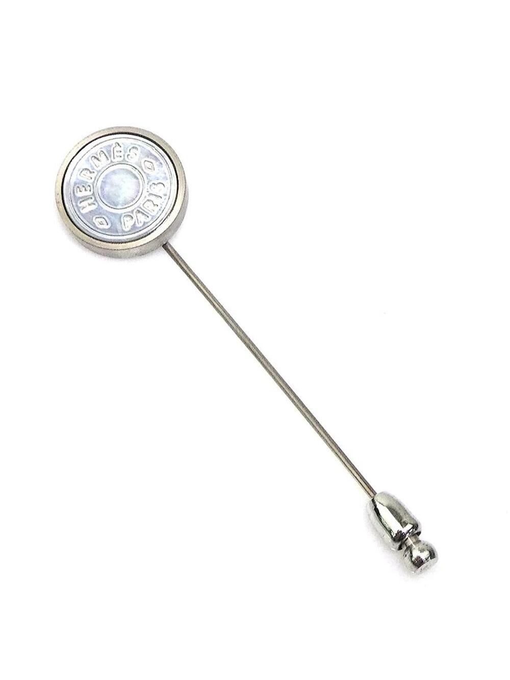 Auth Hermes Selle Brooch Silver/Gray #368684H10B